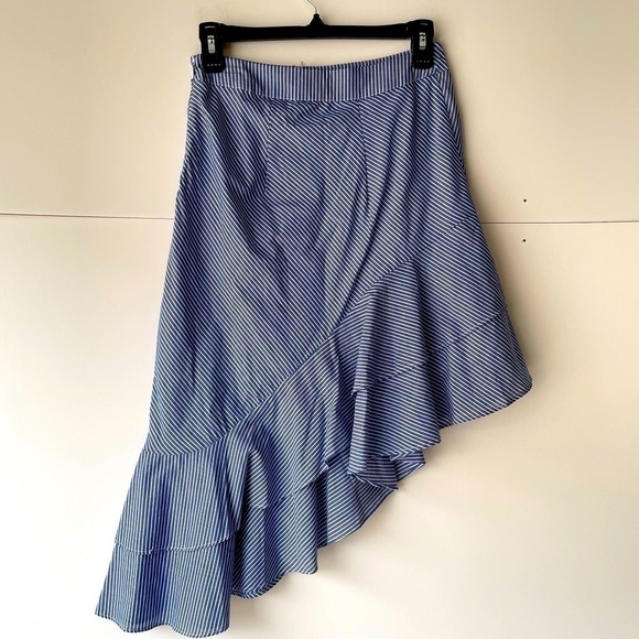 A New Day Women's Blue Striped High Low Ruffled Casual Skirt, Sz 2 - Picture 7 of 8